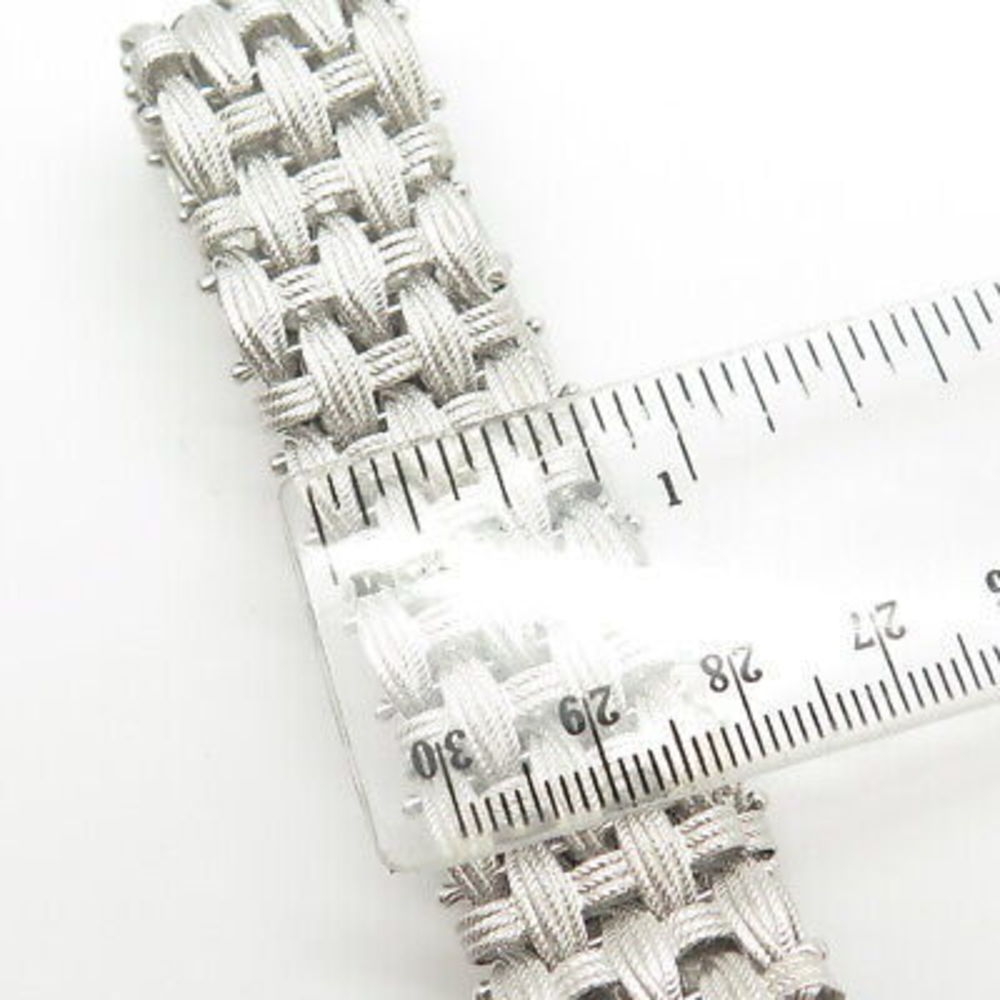 925 Sterling Silver Vintage Italy Rattan Link Bracelet 8" - Picture 5 of 7